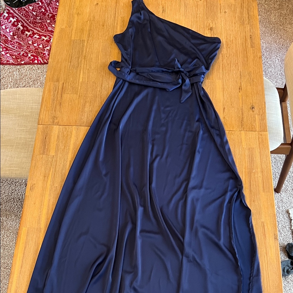 Chic One-Shoulder Navy Dress